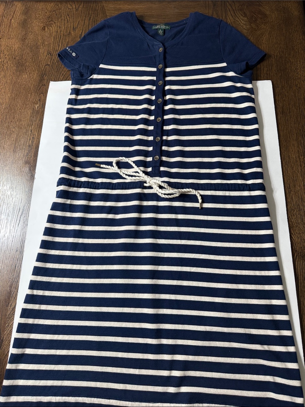 Lauren jeans Ralph Lauren  women Navy & White Striped Rope-Tie Knit Dress small